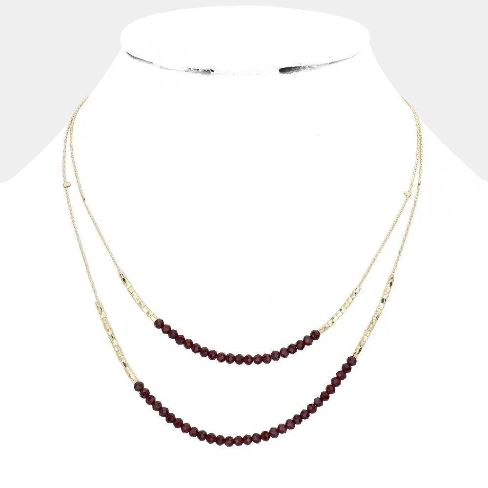 Burgundy Faceted Beaded Double Layered Bib Necklace - Jewelry Store by Erik Rayo