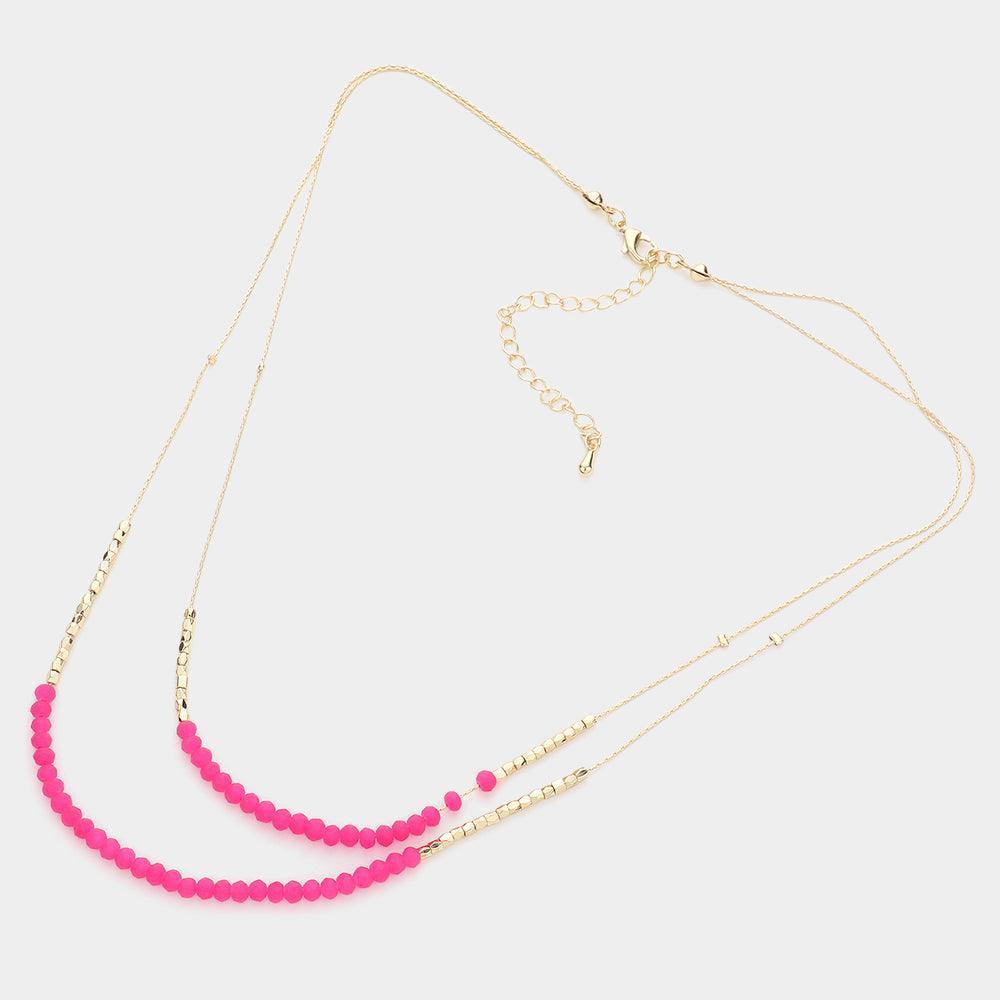 Fuchsia Faceted Beaded Double Layered Bib Necklace - Jewelry Store by Erik Rayo