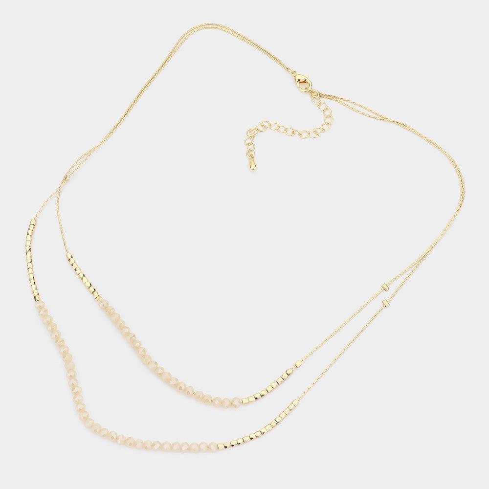 Ivory Faceted Beaded Double Layered Bib Necklace - Jewelry Store by Erik Rayo