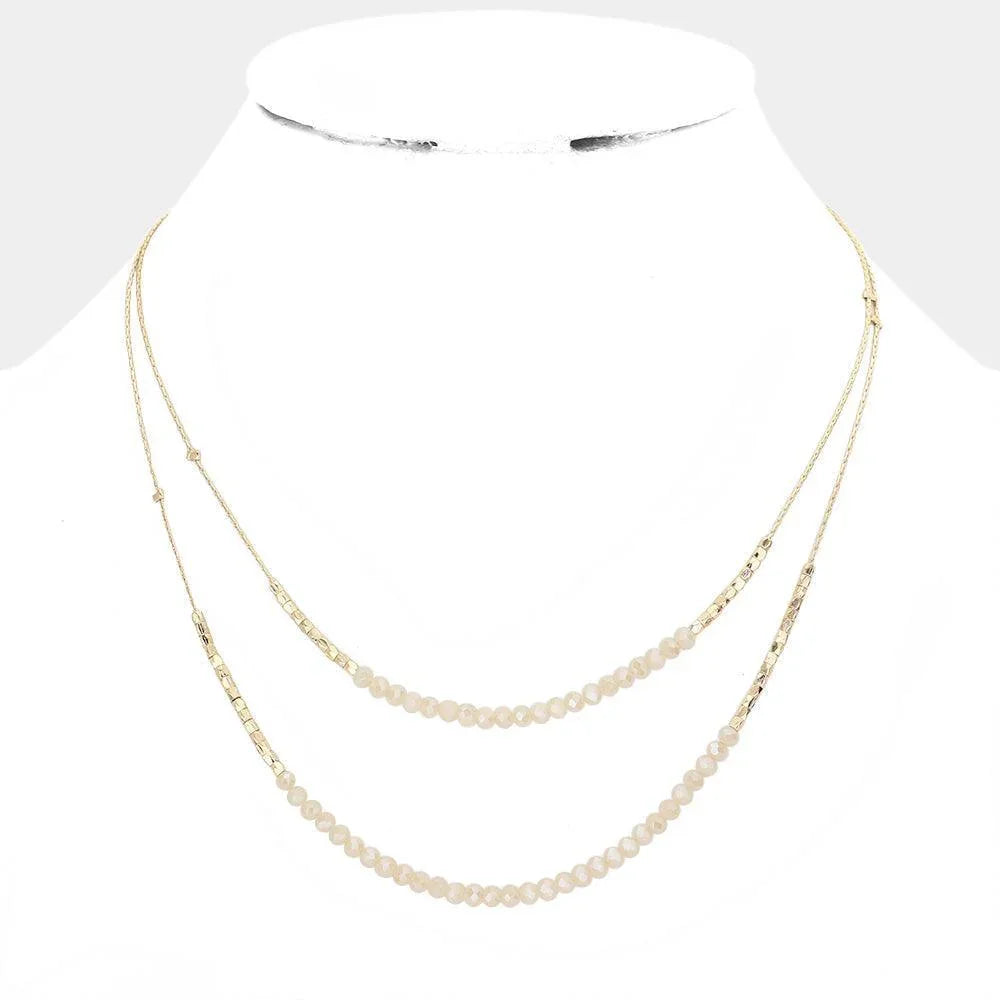 Ivory Faceted Beaded Double Layered Bib Necklace - Jewelry Store by Erik Rayo