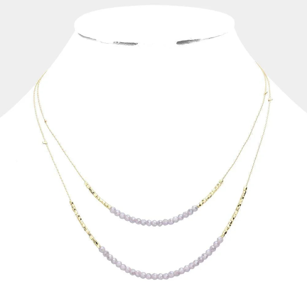 Lavender Faceted Beaded Double Layered Bib Necklace - Jewelry Store by Erik Rayo