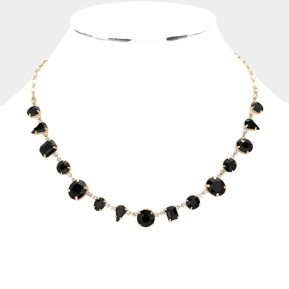 Black Geometric Stone Collar Necklace