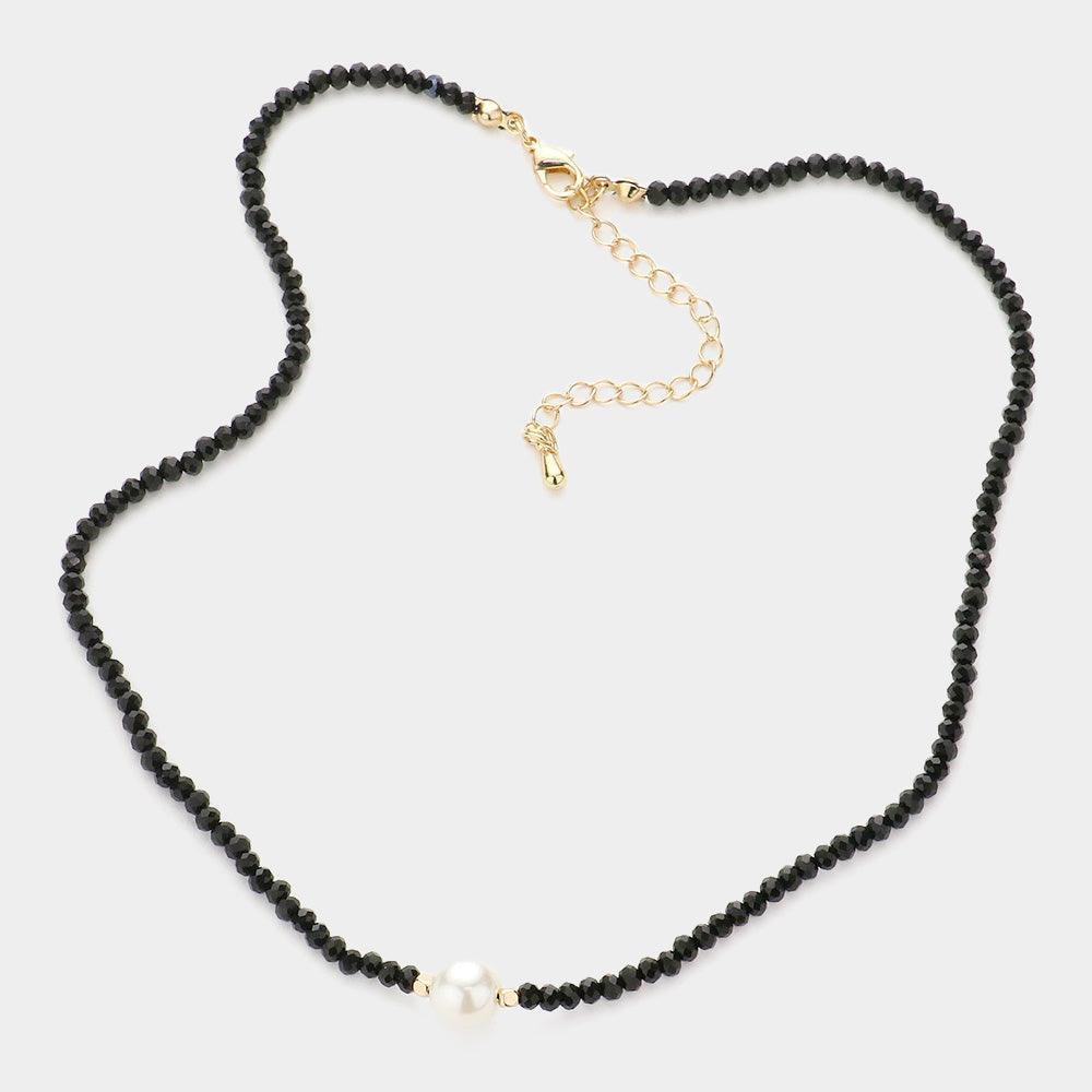 Black Pearl Accented Faceted Beaded Necklace - Jewelry Store by Erik Rayo
