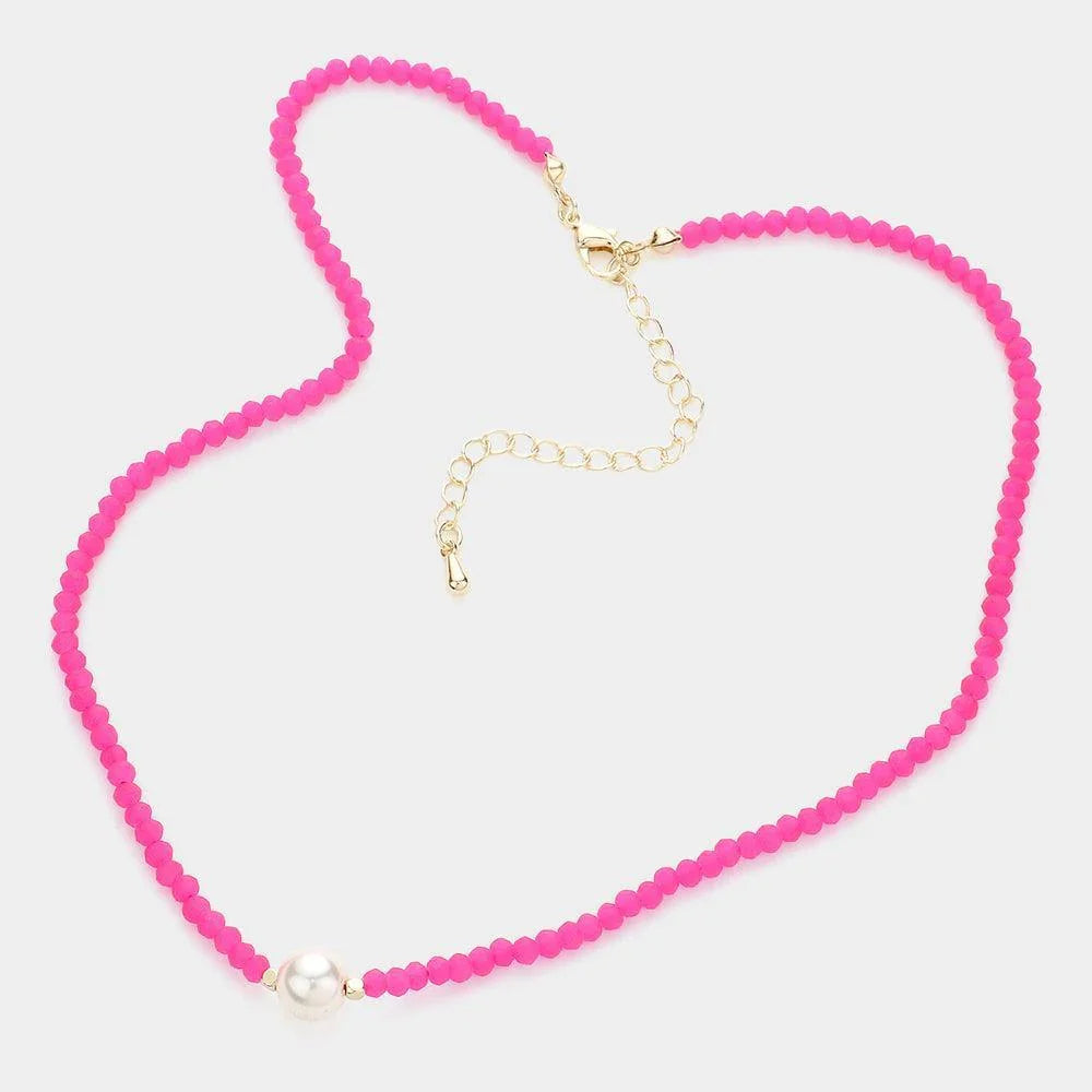 Fuchsia Pearl Accented Faceted Beaded Necklace - Jewelry Store by Erik Rayo