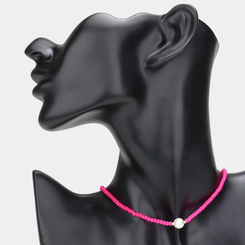 Fuchsia Pearl Accented Faceted Beaded Necklace - Jewelry Store by Erik Rayo