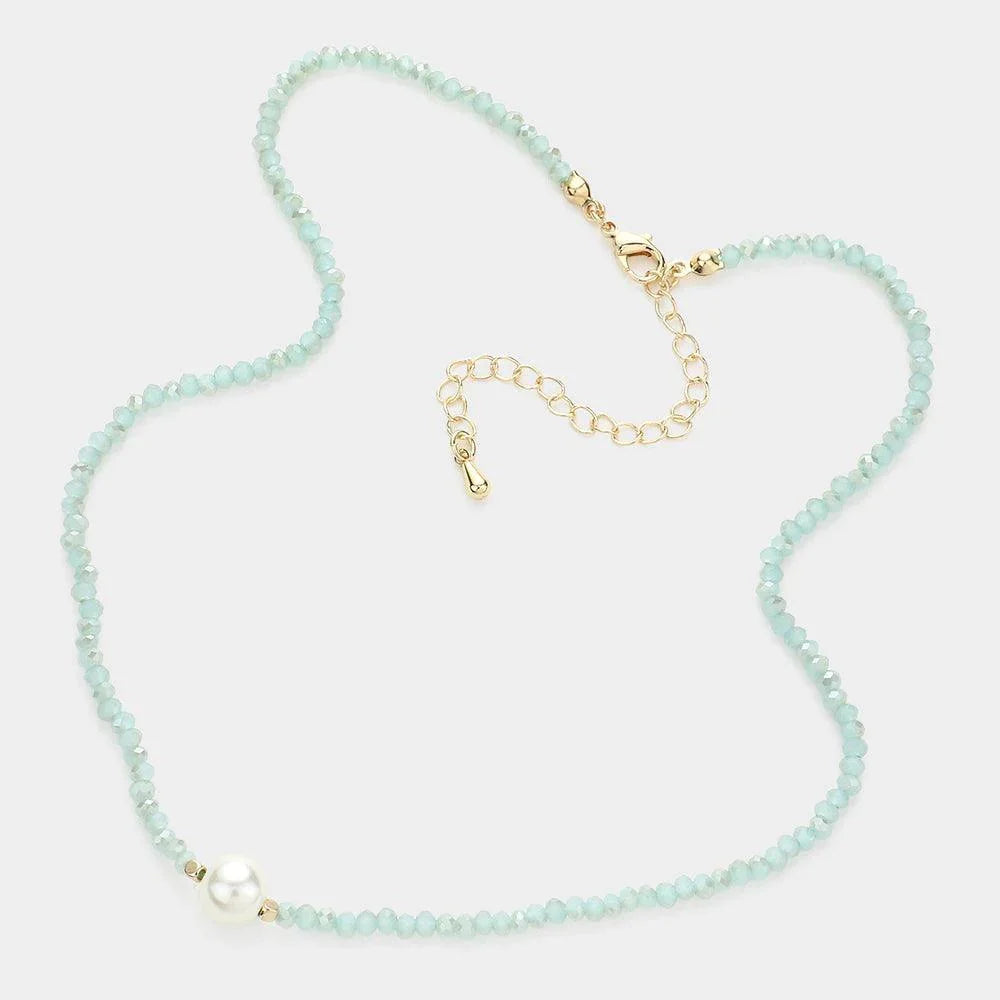 Mint Pearl Accented Faceted Beaded Necklace - Jewelry Store by Erik Rayo