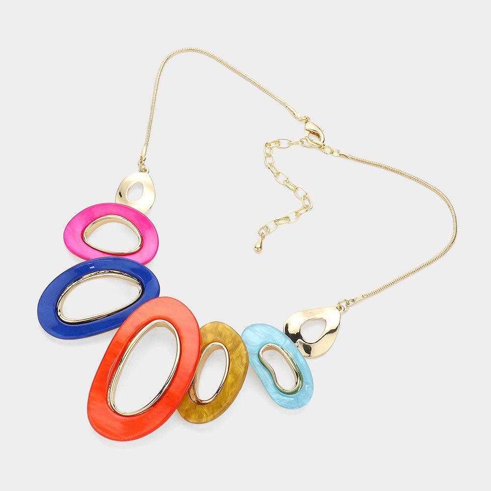 Gold Marbled Bead Accented Abstract Open Oval Statement Necklace - Jewelry Store by Erik Rayo