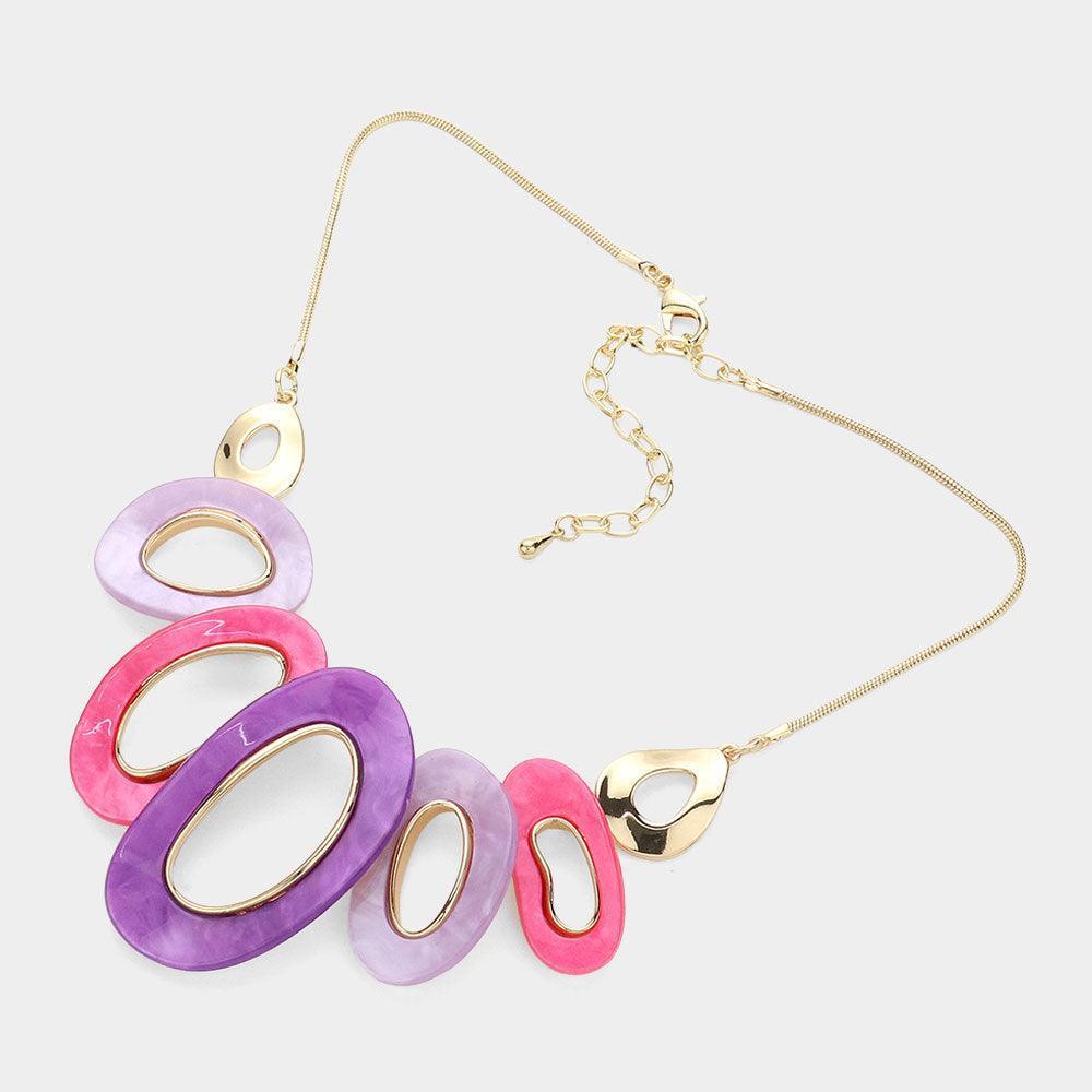 Gold Marbled Bead Accented Abstract Open Oval Statement Necklace - Jewelry Store by Erik Rayo