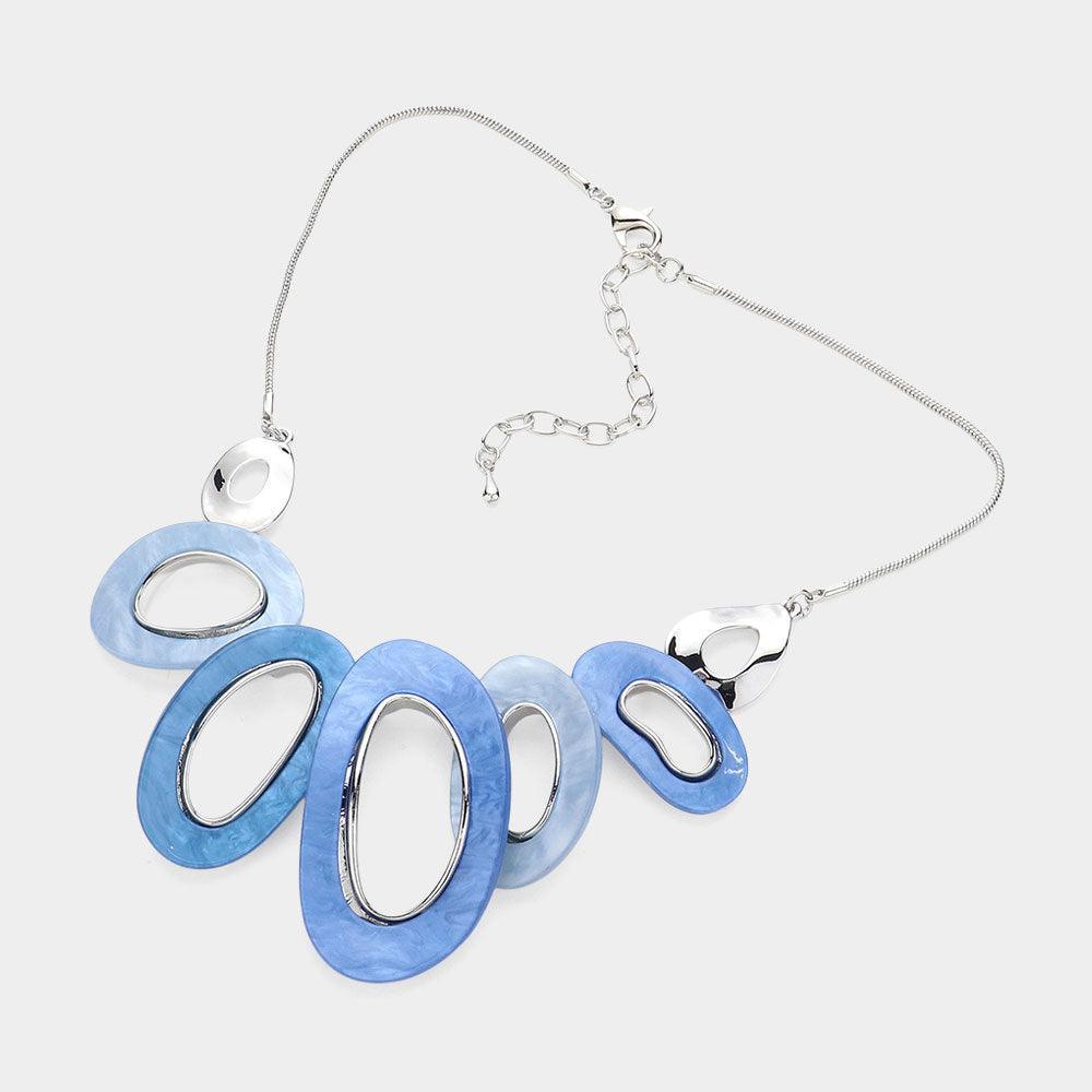 Silver Marbled Bead Accented Abstract Open Oval Statement Necklace - Jewelry Store by Erik Rayo