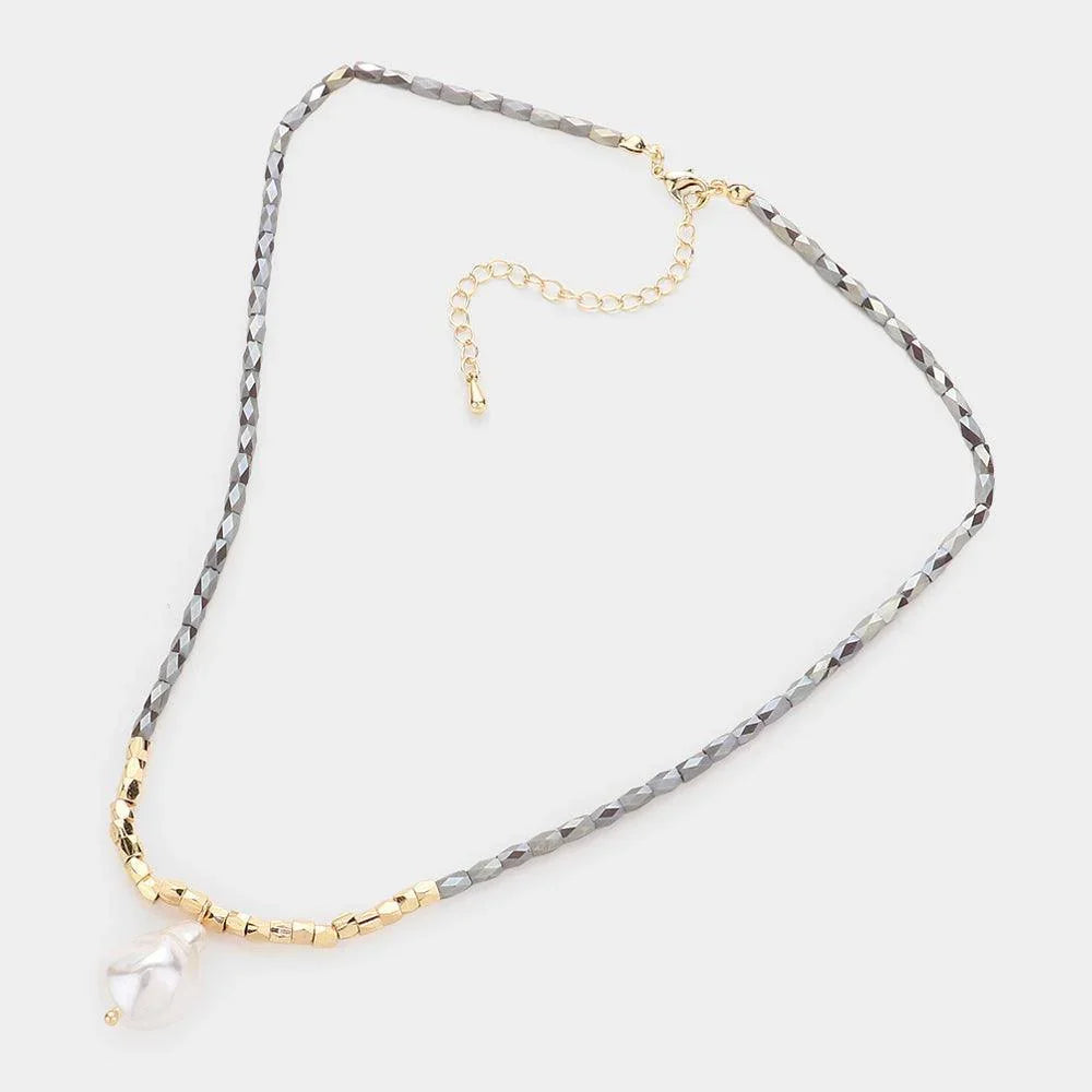 Pearl Pendant Faceted Rectangle Beaded Necklace - Jewelry Store by Erik Rayo