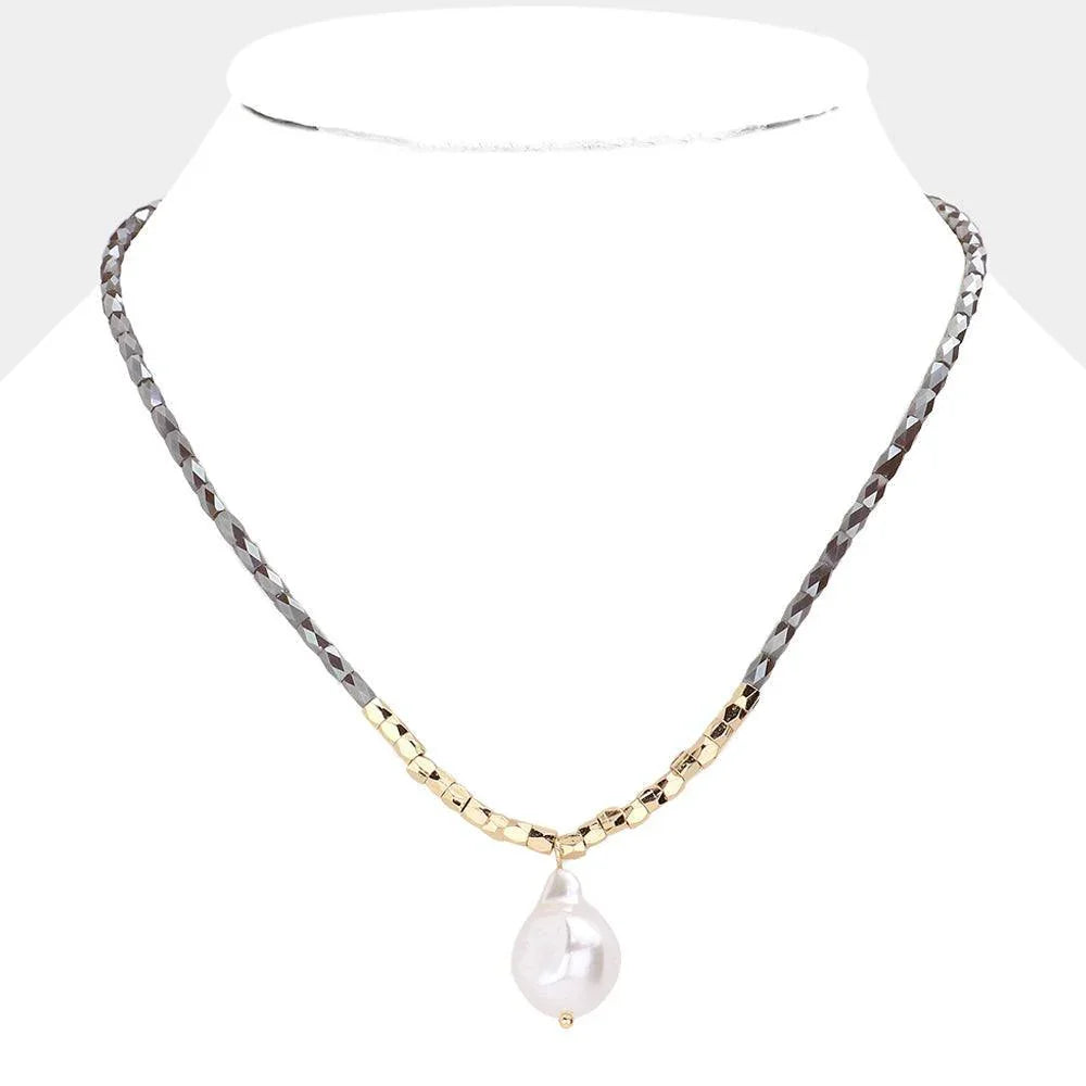 Pearl Pendant Faceted Rectangle Beaded Necklace - Jewelry Store by Erik Rayo