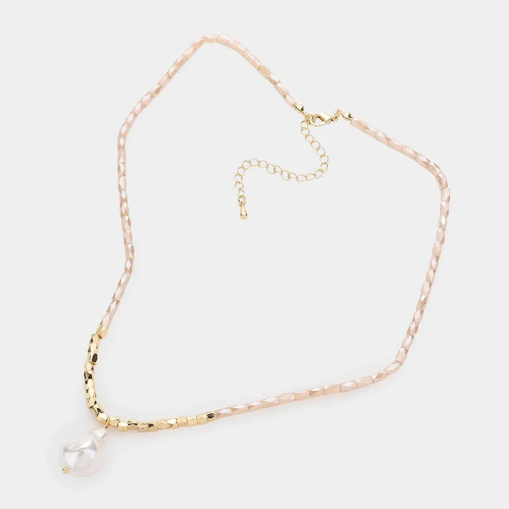 Pink Pearl Pendant Faceted Rectangle Beaded Necklace - Jewelry Store by Erik Rayo