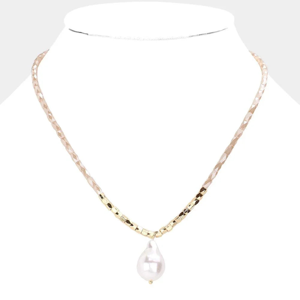 Pink Pearl Pendant Faceted Rectangle Beaded Necklace - Jewelry Store by Erik Rayo