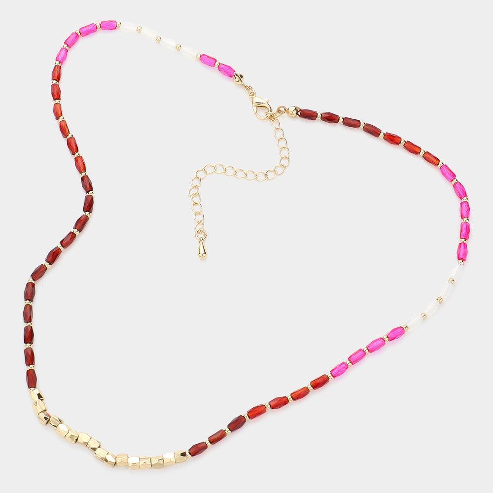 Burgundy Metal Beads Pointed Faceted Beaded Necklace - Jewelry Store by Erik Rayo