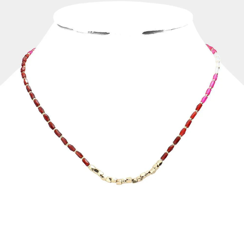 Burgundy Metal Beads Pointed Faceted Beaded Necklace - Jewelry Store by Erik Rayo