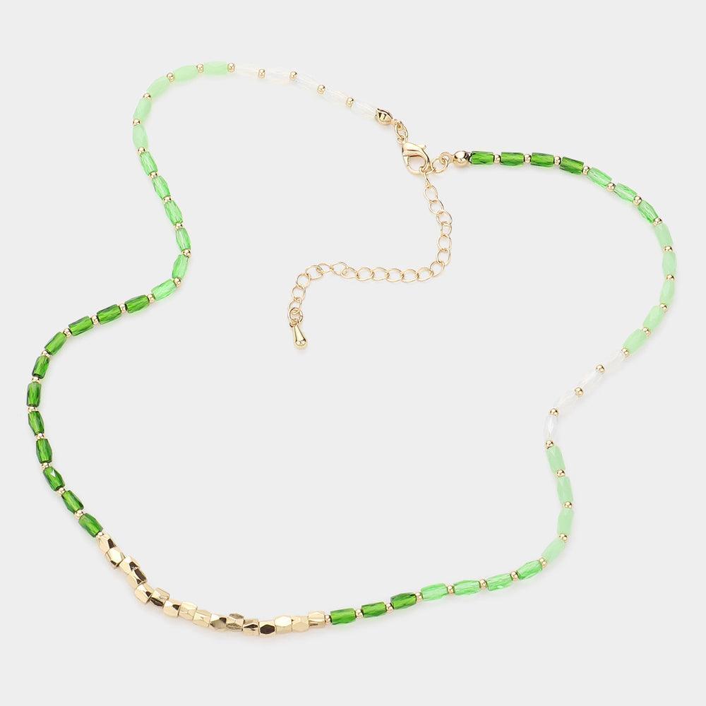 Green Metal Beads Pointed Faceted Beaded Necklace - Jewelry Store by Erik Rayo