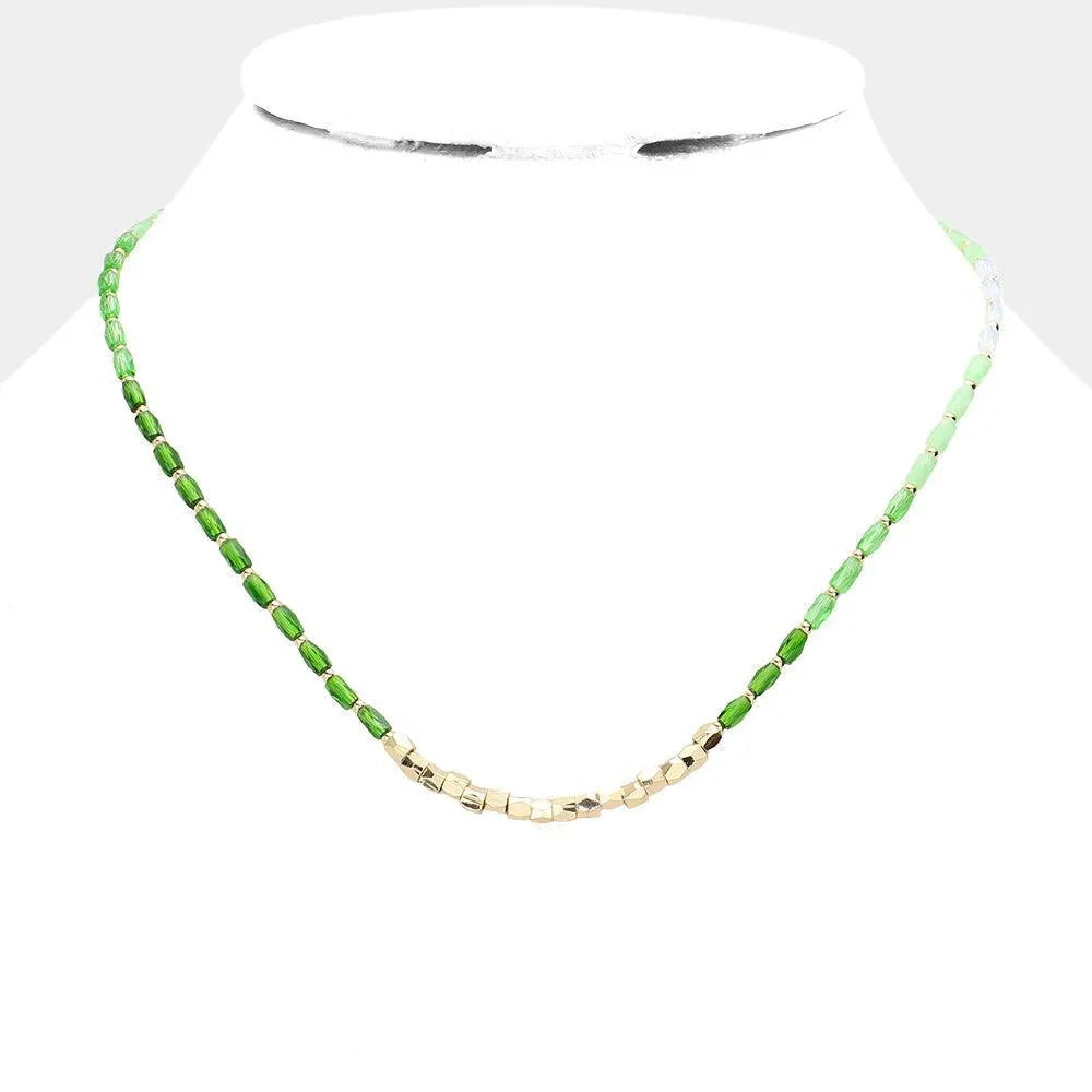 Green Metal Beads Pointed Faceted Beaded Necklace - Jewelry Store by Erik Rayo