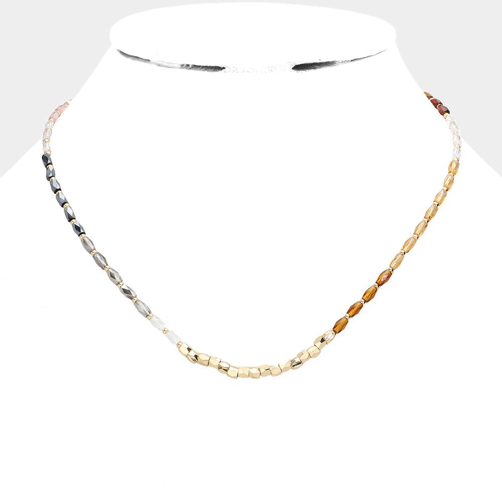 White Metal Beads Pointed Faceted Beaded Necklace