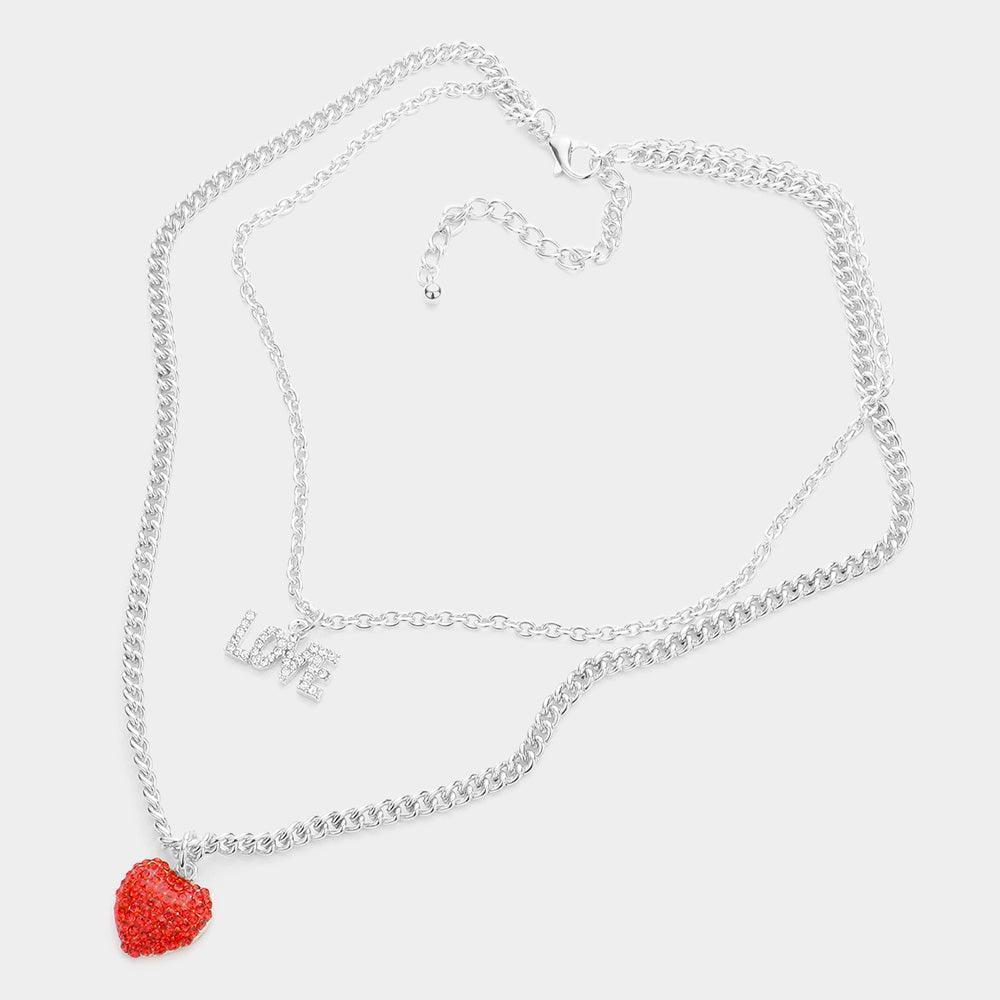 Stone Embellished LOVE Heart Pendant Double Layered Necklace - Jewelry Store by Erik Rayo