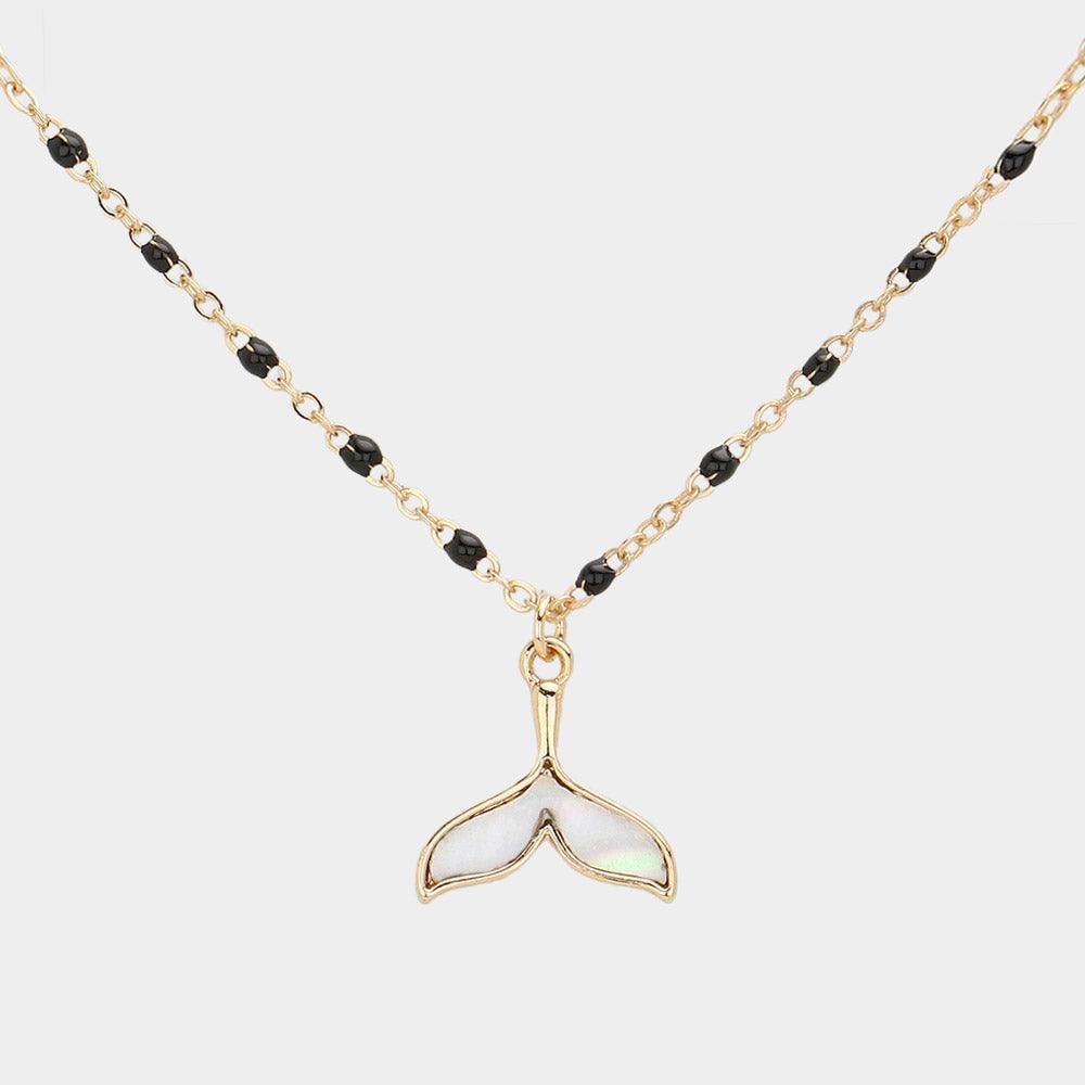 Black Mother Of Pearl Beads Station Whale Tail Pendant Necklace - Jewelry Store by Erik Rayo