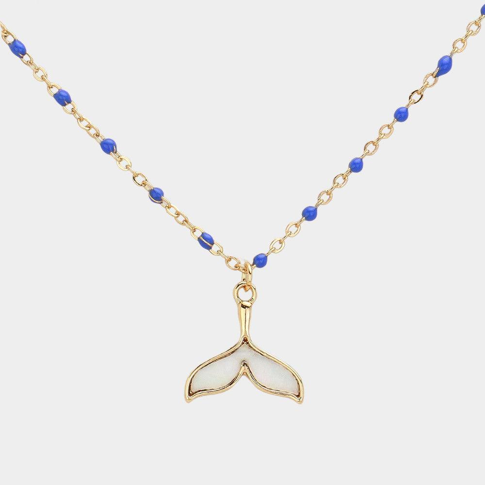 Blue Mother Of Pearl Beads Station Whale Tail Pendant Necklace - Jewelry Store by Erik Rayo
