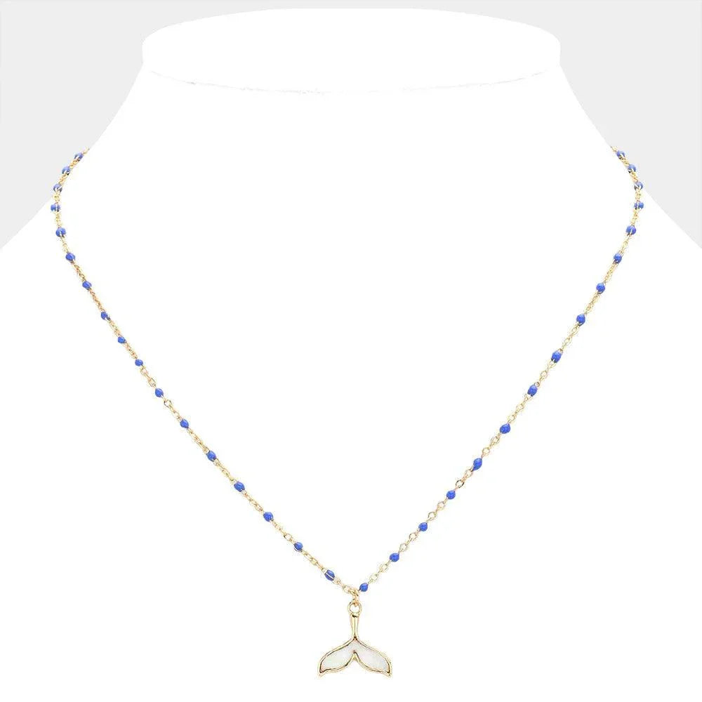 Blue Mother Of Pearl Beads Station Whale Tail Pendant Necklace - Jewelry Store by Erik Rayo