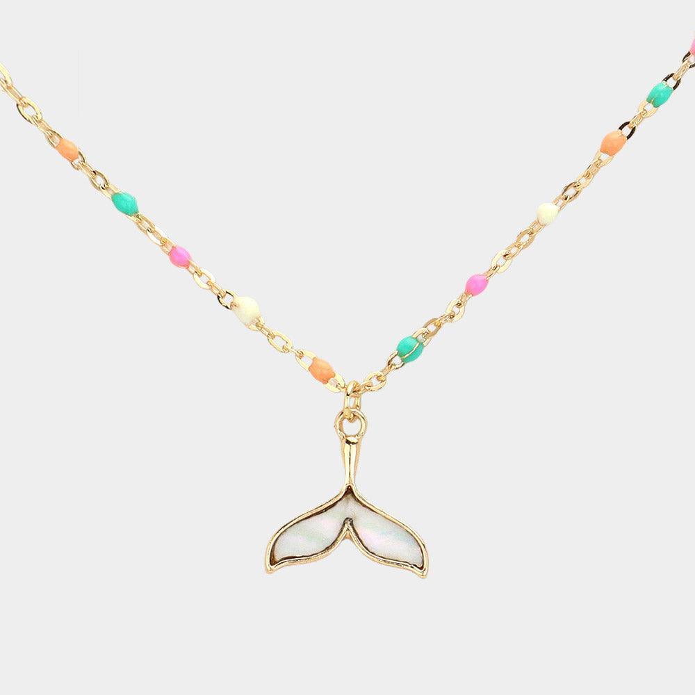 Mother Of Pearl Beads Station Whale Tail Pendant Necklace - Jewelry Store by Erik Rayo