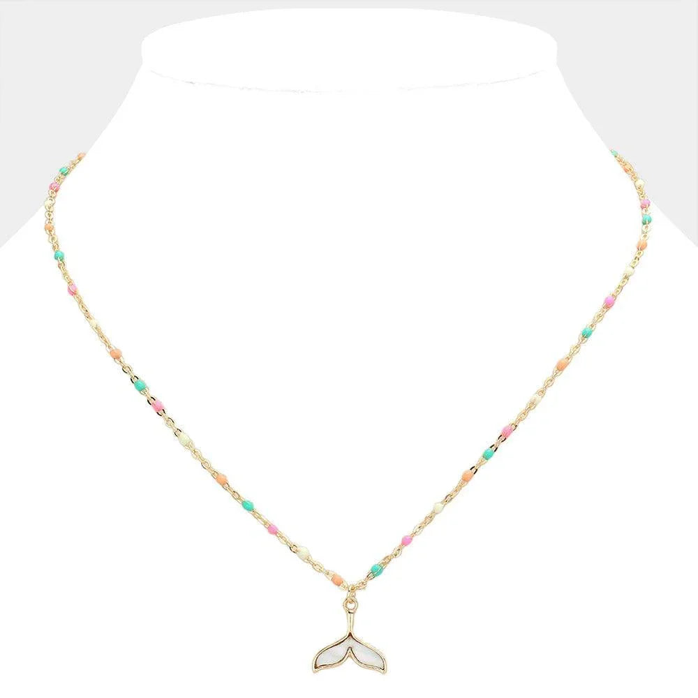 Mother Of Pearl Beads Station Whale Tail Pendant Necklace - Jewelry Store by Erik Rayo