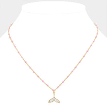 Load image into Gallery viewer, Pink Mother Of Pearl Beads Station Whale Tail Pendant Necklace
