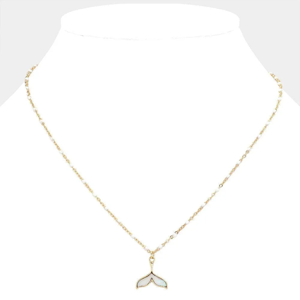 White Mother Of Pearl Beads Station Whale Tail Pendant Necklace - Jewelry Store by Erik Rayo