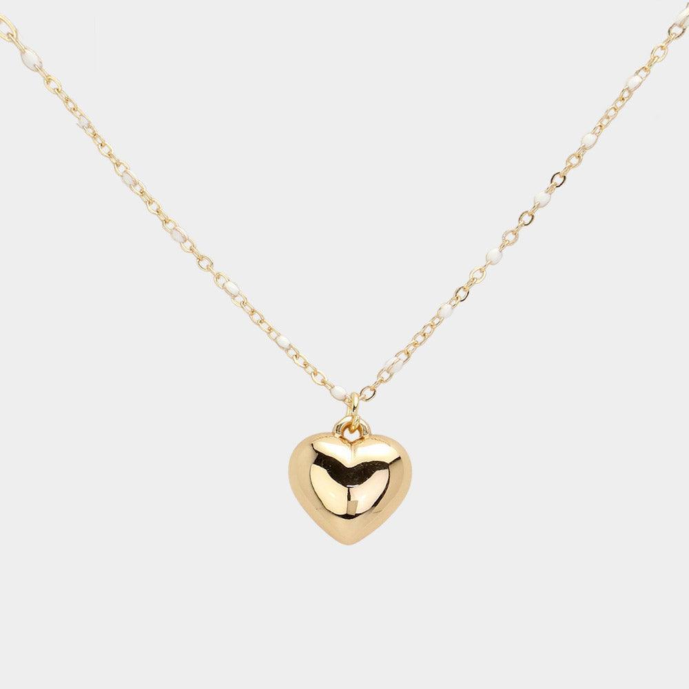 White Beads Station Metal Heart Pendant Necklace - Jewelry Store by Erik Rayo