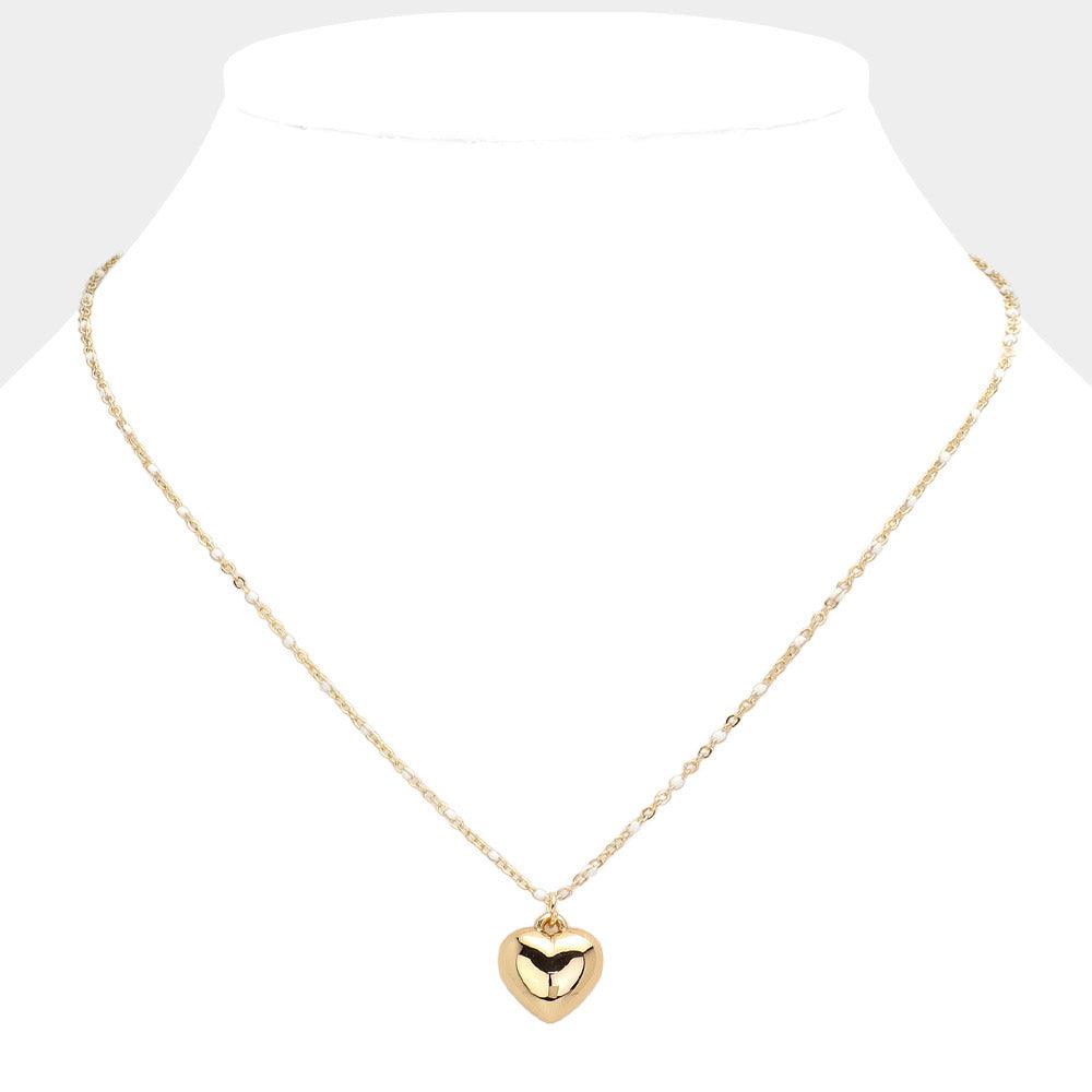 White Beads Station Metal Heart Pendant Necklace