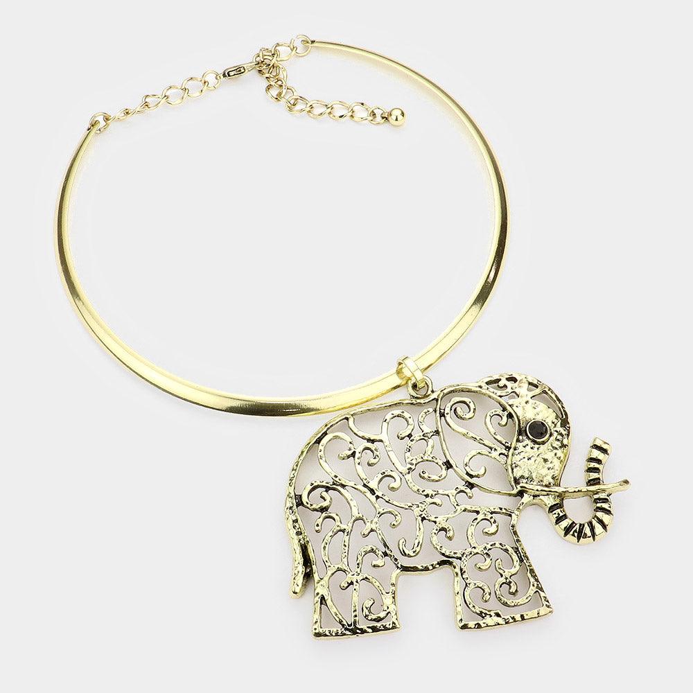 Gold Filigree Elephant Pendant Necklace - Jewelry Store by Erik Rayo