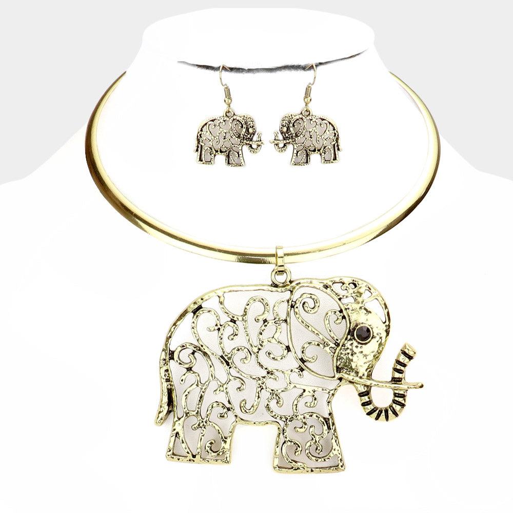 Gold Filigree Elephant Pendant Necklace - Jewelry Store by Erik Rayo