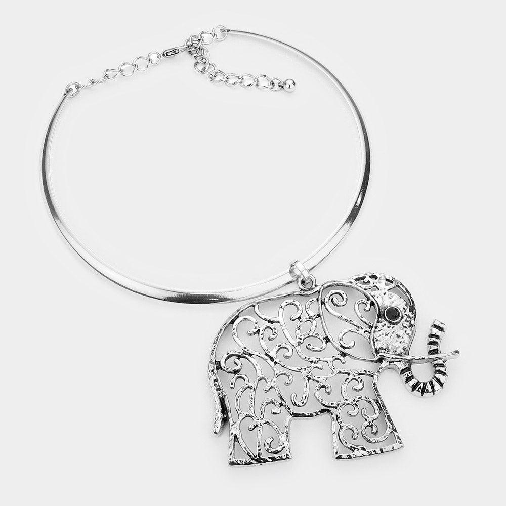 Silver Filigree Elephant Pendant Necklace - Jewelry Store by Erik Rayo