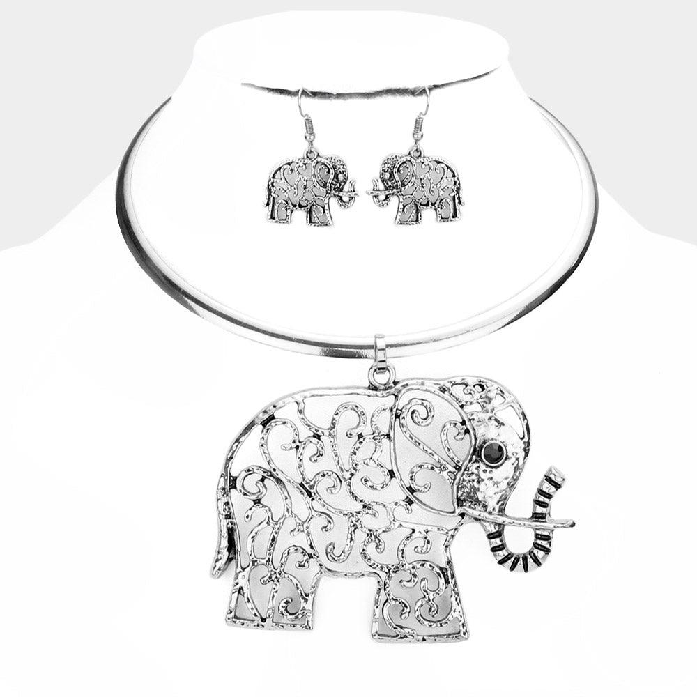 Silver Filigree Elephant Pendant Necklace - Jewelry Store by Erik Rayo
