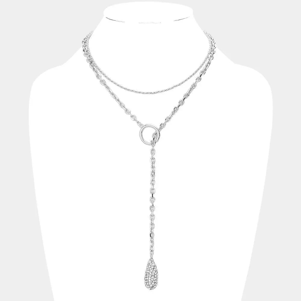 Rhinestone Embellished Teardrop Pendant Double Layered Y Necklace - Jewelry Store by Erik Rayo