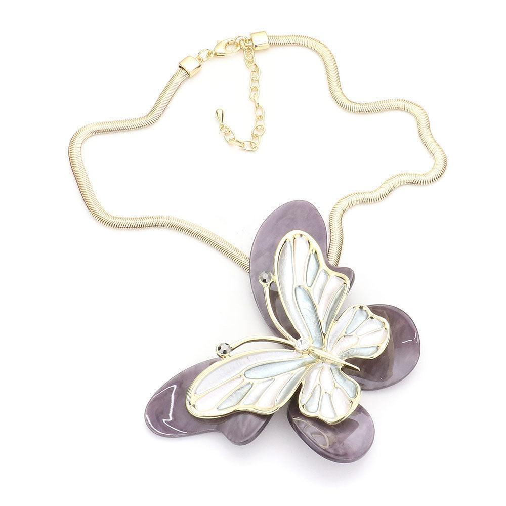 Black Celluloid Acetate Colored Metal Butterfly Pendant Necklace - Jewelry Store by Erik Rayo