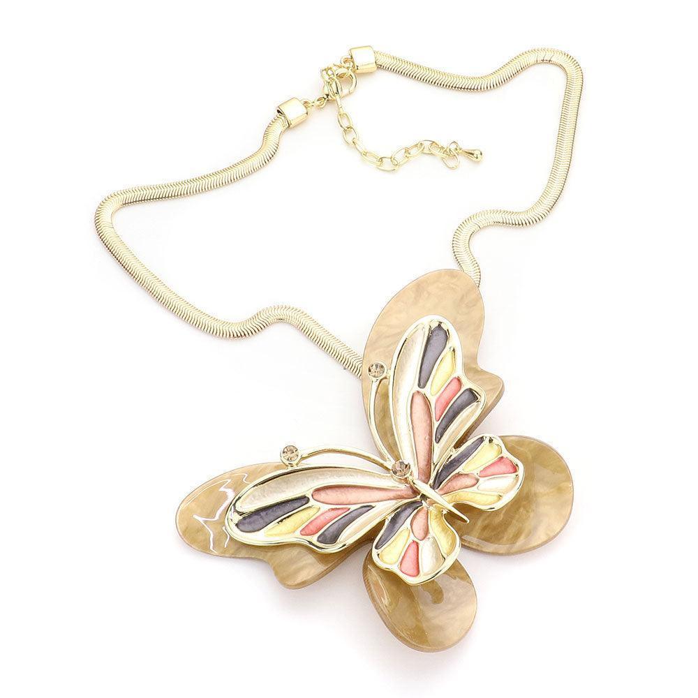 Brown Celluloid Acetate Colored Metal Butterfly Pendant Necklace - Jewelry Store by Erik Rayo