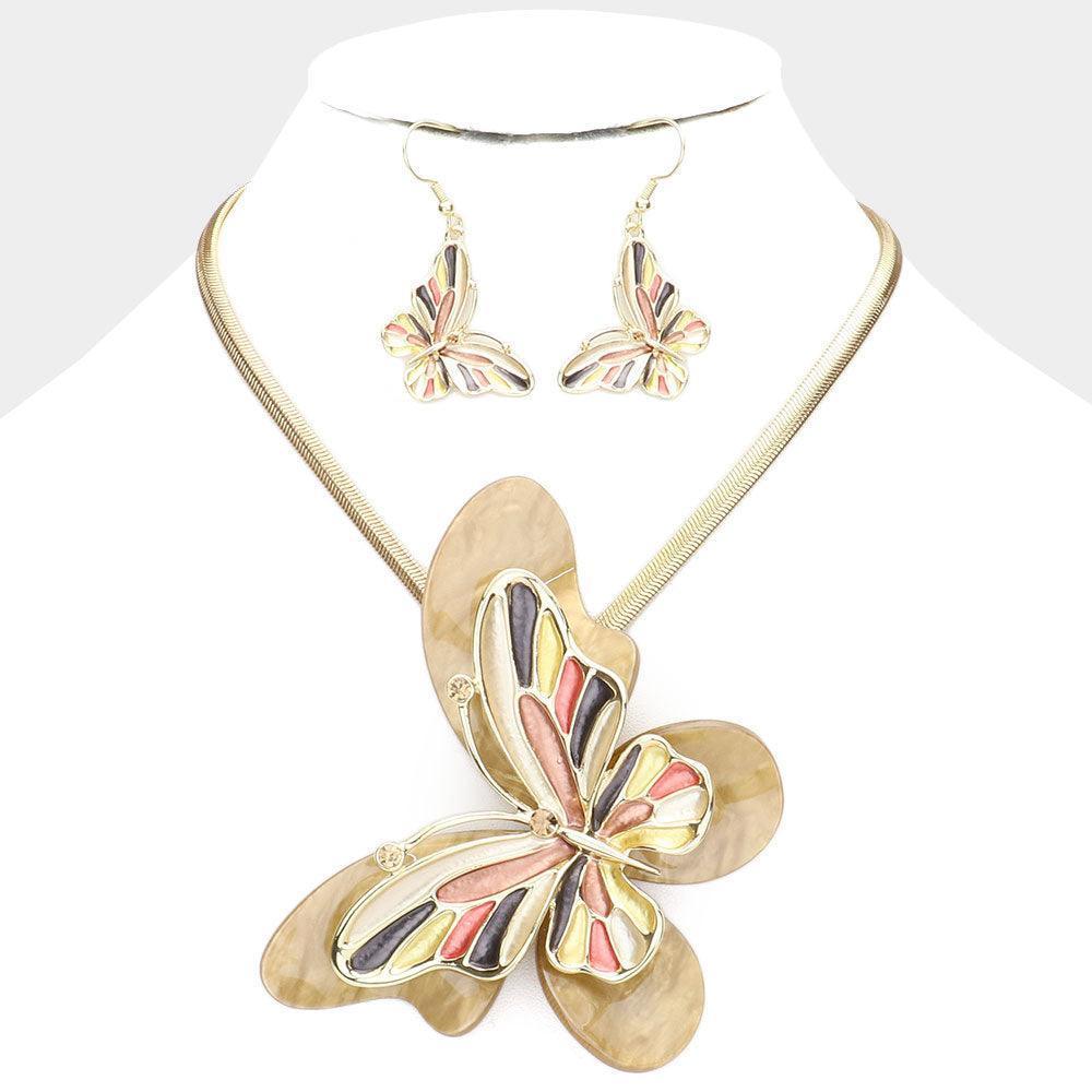 Brown Celluloid Acetate Colored Metal Butterfly Pendant Necklace - Jewelry Store by Erik Rayo