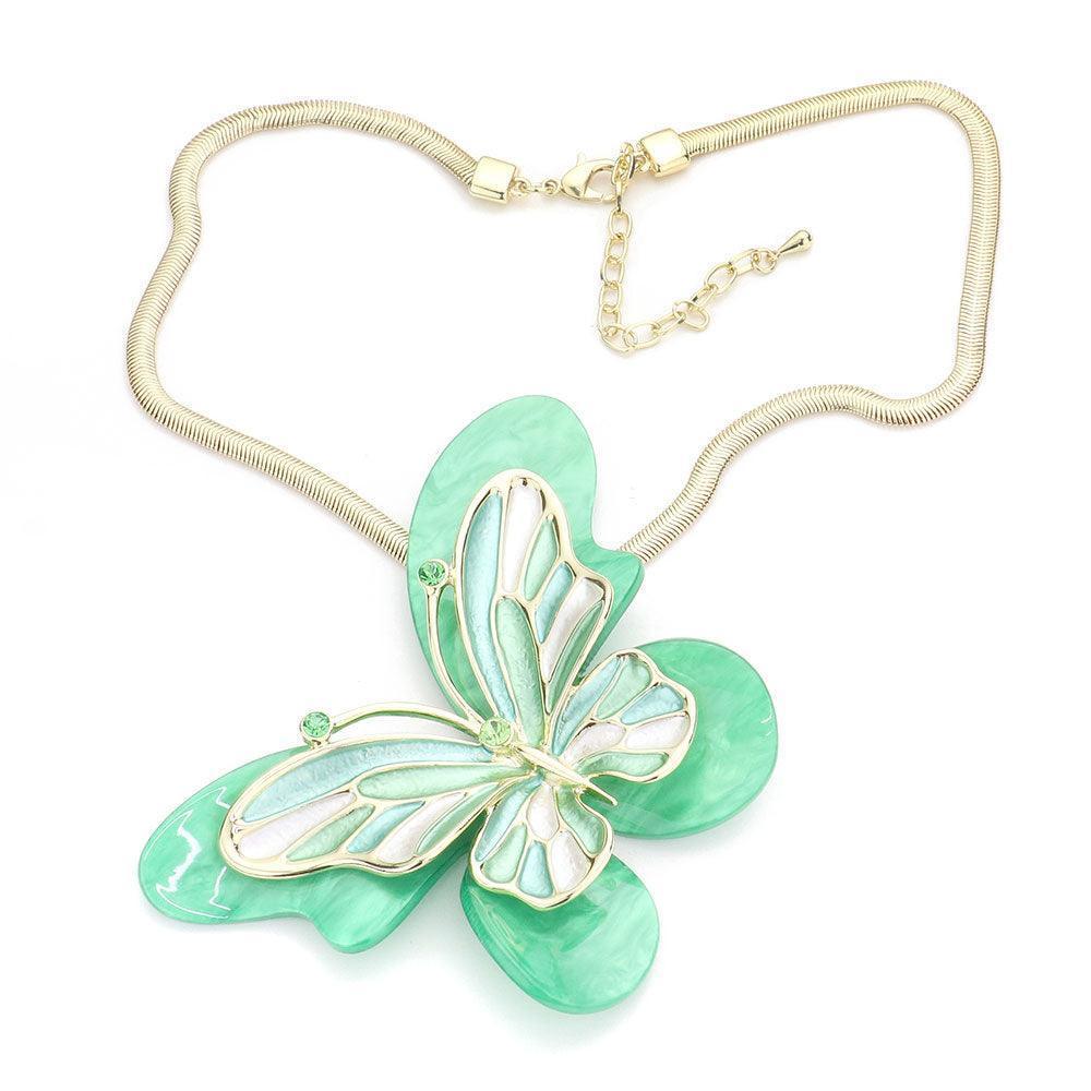 Green Celluloid Acetate Colored Metal Butterfly Pendant Necklace - Jewelry Store by Erik Rayo