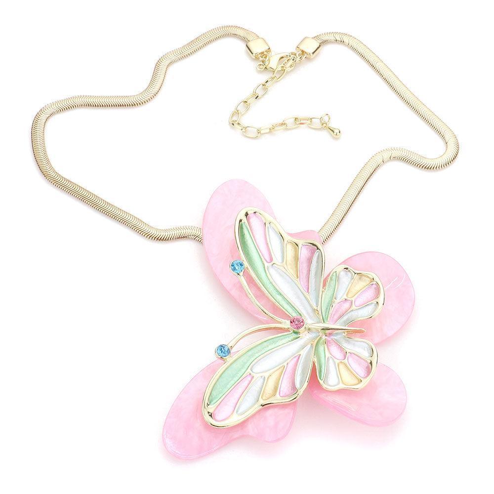 Celluloid Acetate Colored Metal Butterfly Pendant Necklace - Jewelry Store by Erik Rayo
