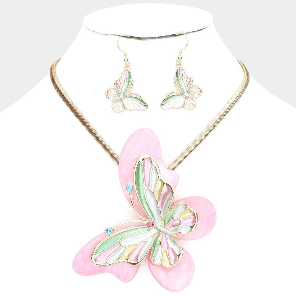 Celluloid Acetate Colored Metal Butterfly Pendant Necklace - Jewelry Store by Erik Rayo