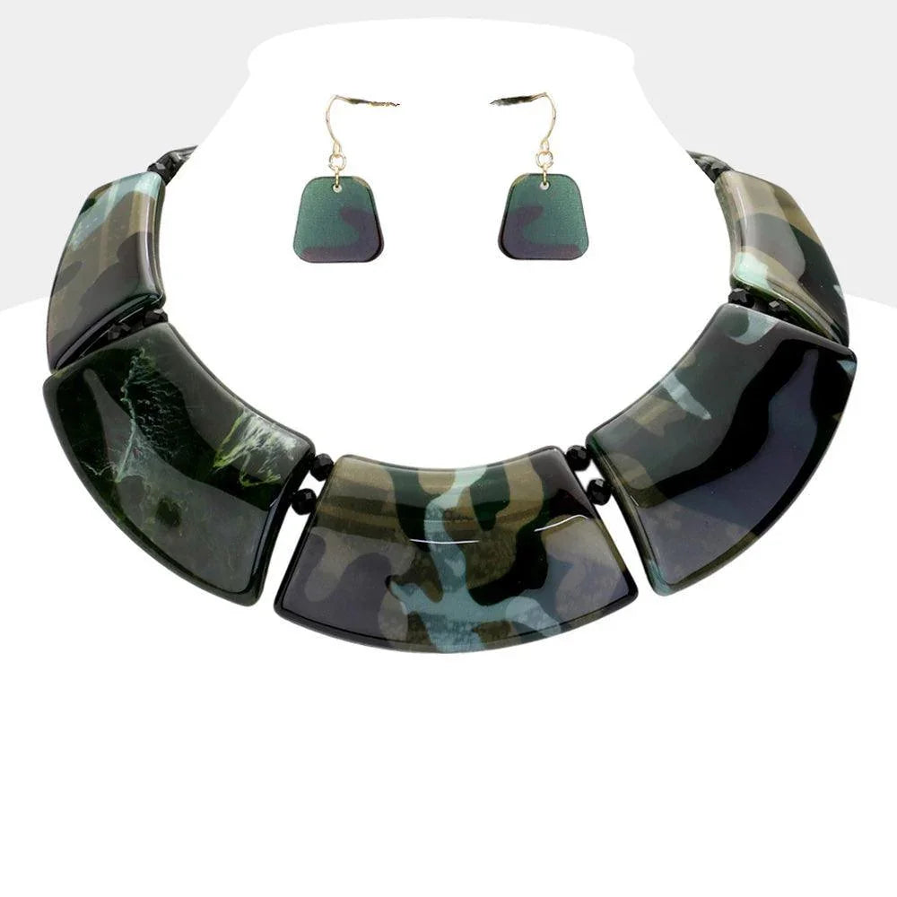 Green Marble Print Resin Curved Bib Necklace - Jewelry Store by Erik Rayo