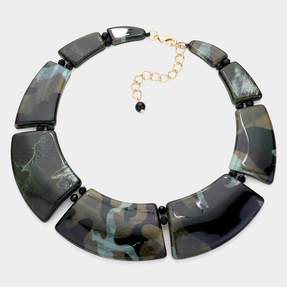 Green Marble Print Resin Curved Bib Necklace - Jewelry Store by Erik Rayo