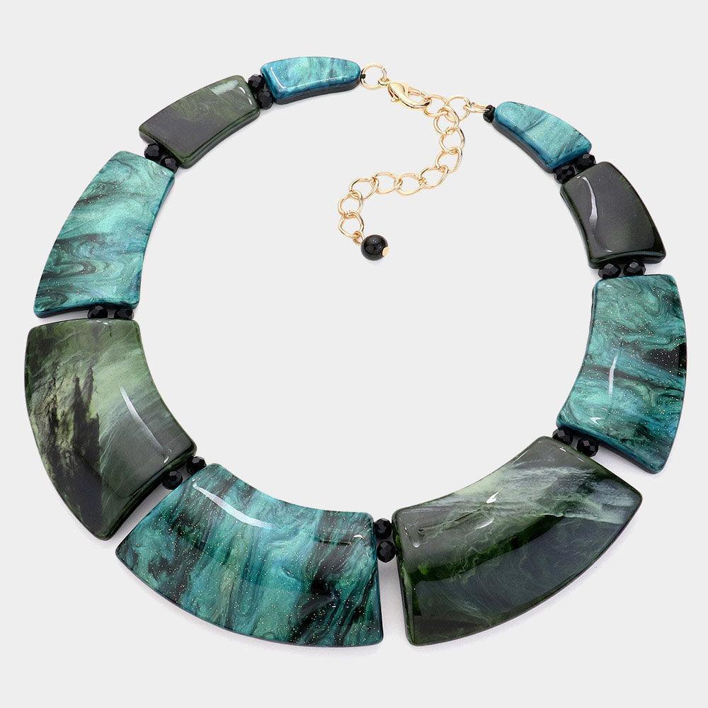 Green Marble Print Resin Curved Bib Necklace - Jewelry Store by Erik Rayo