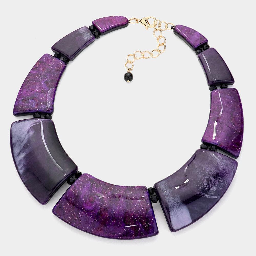 Marble Print Resin Curved Bib Necklace - Jewelry Store by Erik Rayo