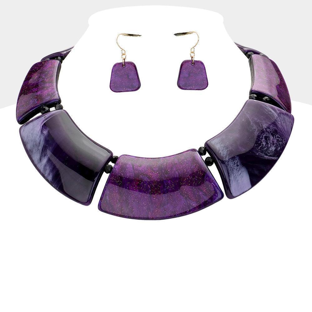 Marble Print Resin Curved Bib Necklace - Jewelry Store by Erik Rayo