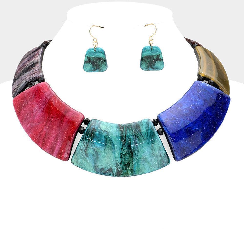 Marble Print Resin Curved Bib Necklace - Jewelry Store by Erik Rayo