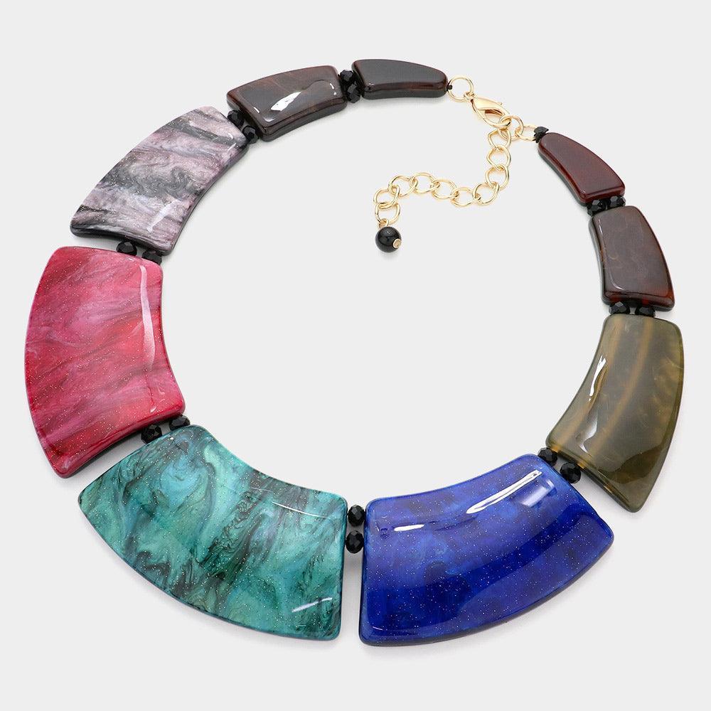 Marble Print Resin Curved Bib Necklace - Jewelry Store by Erik Rayo